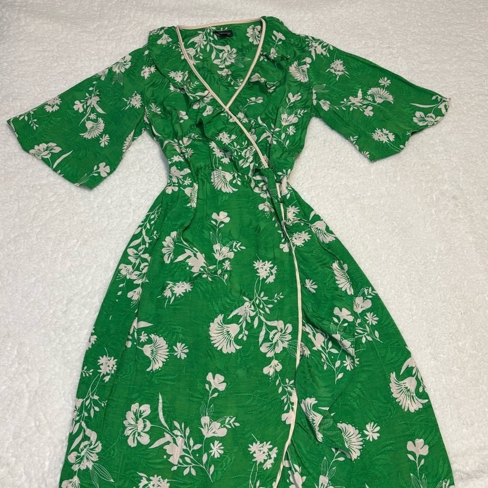 Topshop Women Green Leaf Ruffle Half Sleeve Wrap Maxi Dress